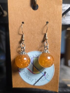 Handmade Orange Resin Ball Drop Earrings by